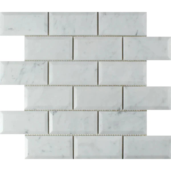 Carrara White Brick 2x4 Deep Beveled Mosaic