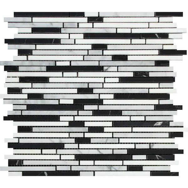 Carrara White Bamboo with Black Mosaic
