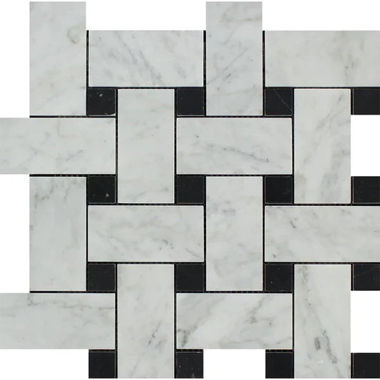 Carrara White Basketweave with Black Dot Large Mosaic