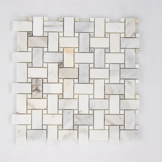 Calacatta Gold Basketweave with Calacatta Mosaic