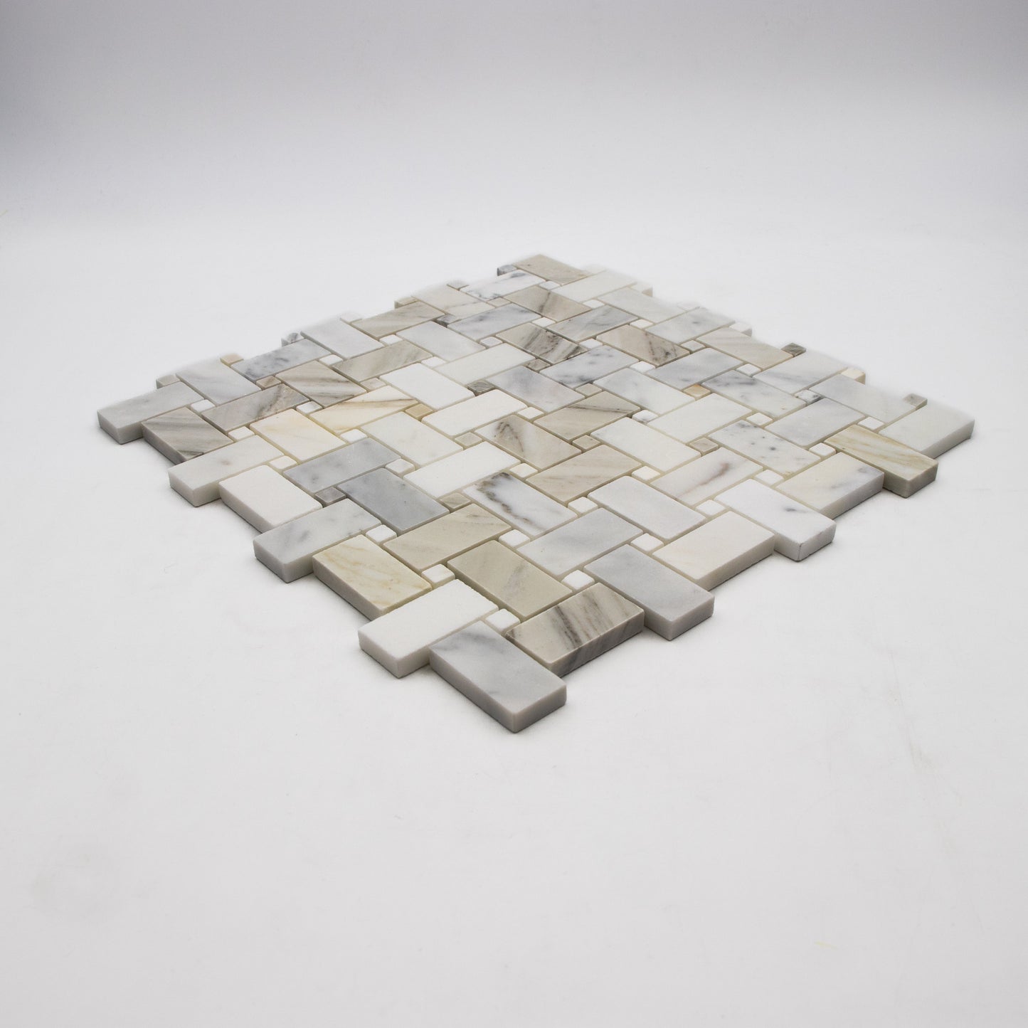 Calacatta Gold Basketweave with Calacatta Mosaic