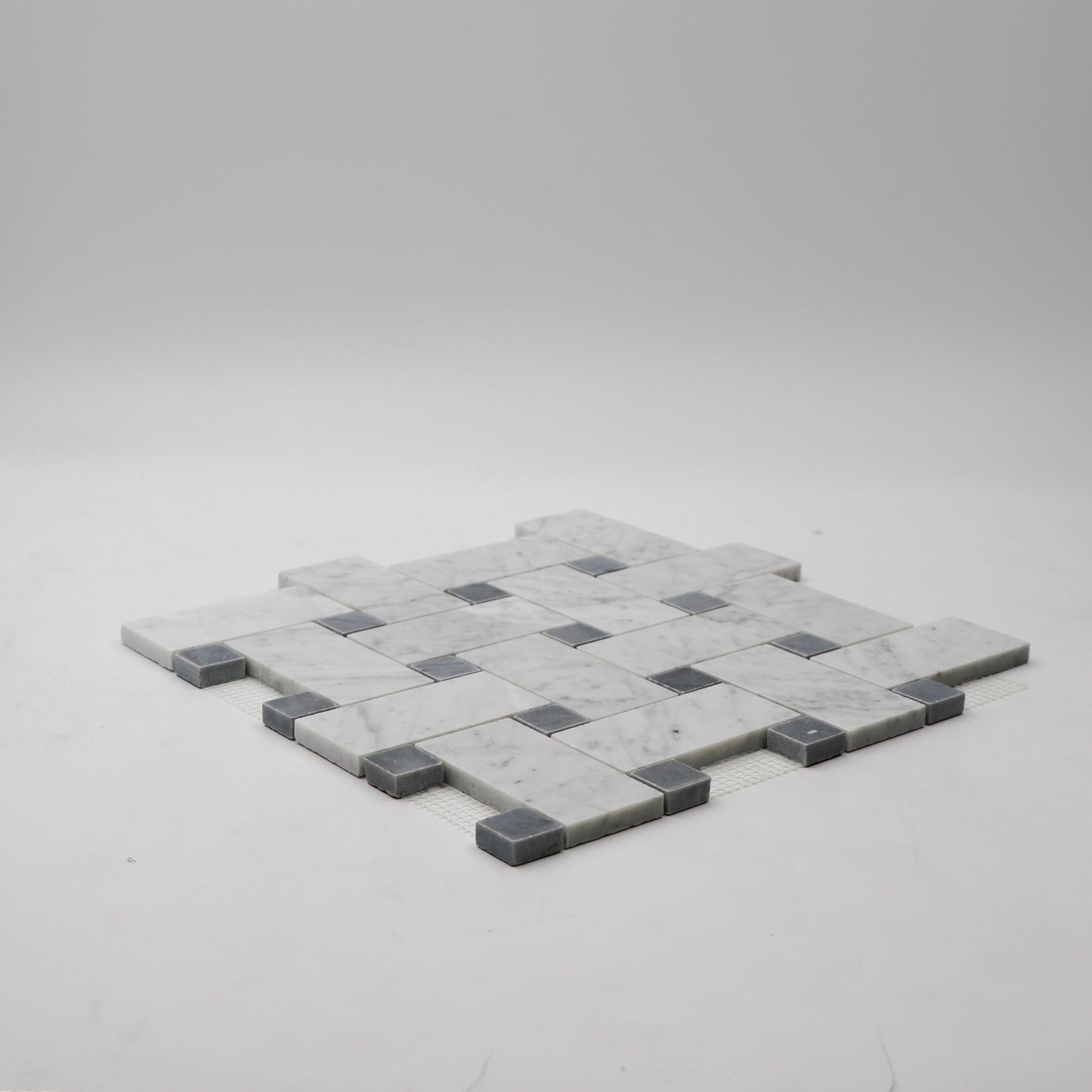 Carrara White Basketweave with Grey Dot Large mosaic