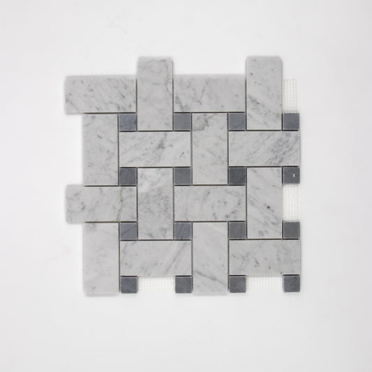 Carrara White Basketweave with Grey Dot Large mosaic