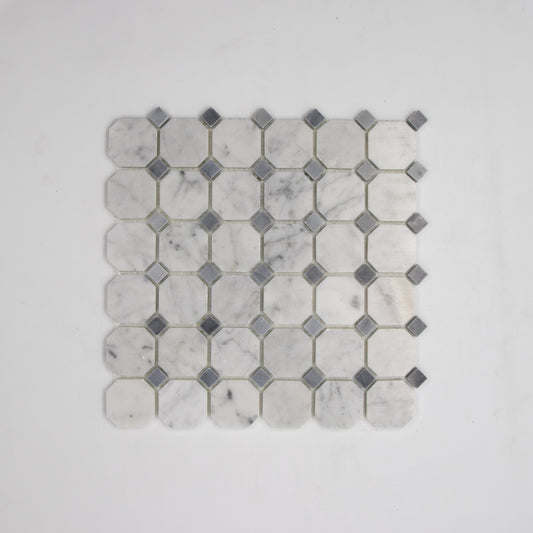 Carrara White Octagon with Grey Dot Mosaic