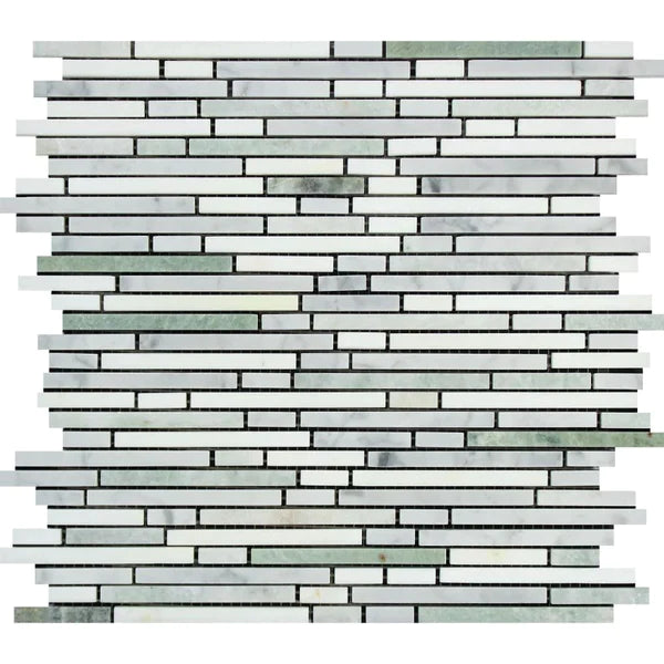 Carrara White Bamboo with Ming Green Mosaic