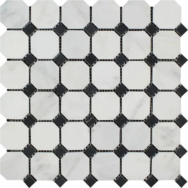 Oriental White Octagon with Black Mosaic