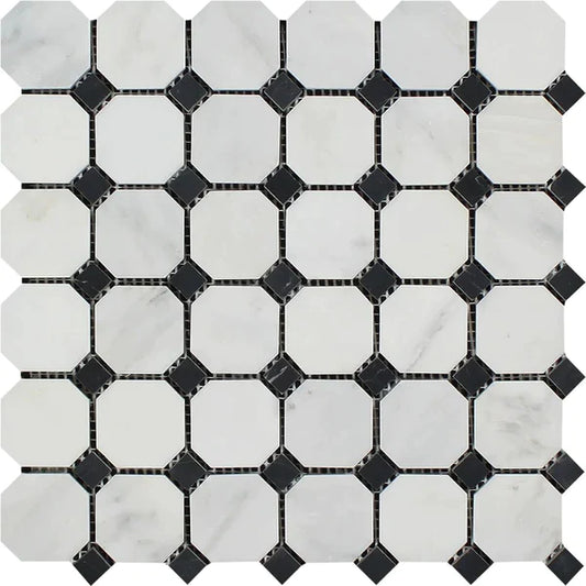Oriental White Octagon with Black Mosaic