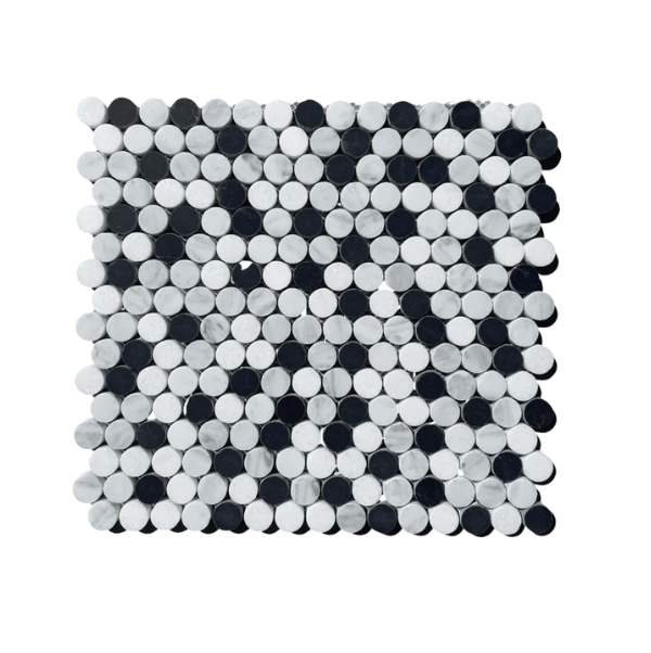 Oriental White Penny Round with Thassos and Black Mosaic