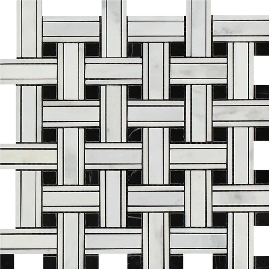 Oriental White Triple Basketweave with Black Mosaic