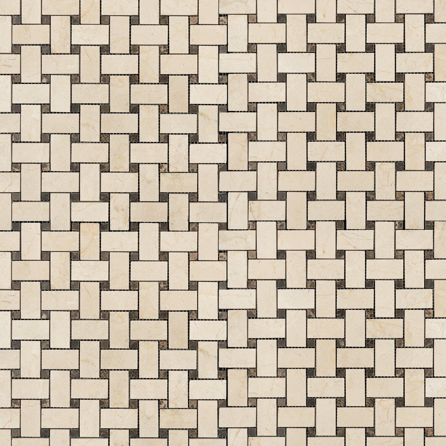 Crema Marfil Basketweave with Emperador Mosaic