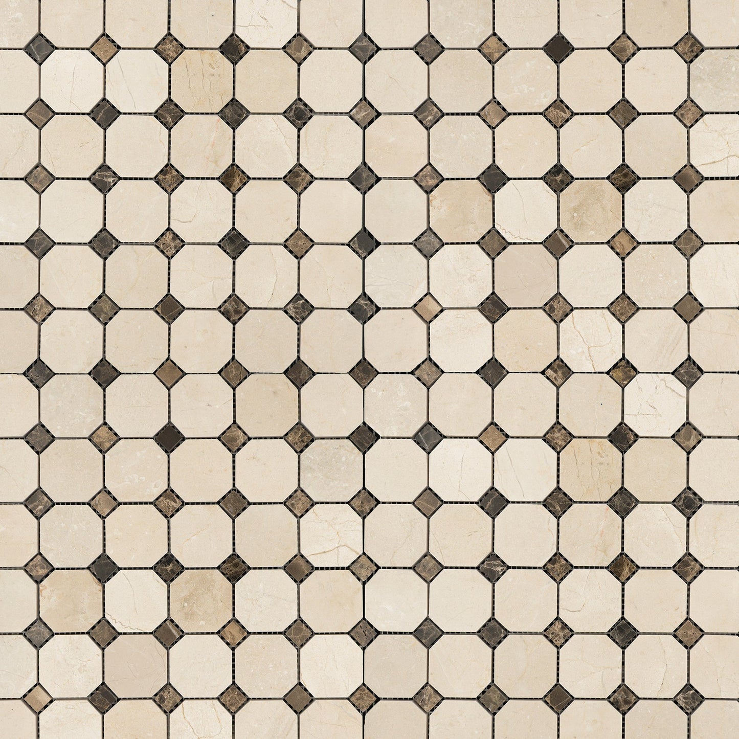 Crema Marfil Octagon with Emperador Mosaic