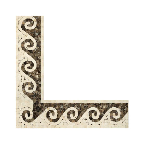 Crema Marfil Wave with Emperador Corner Border