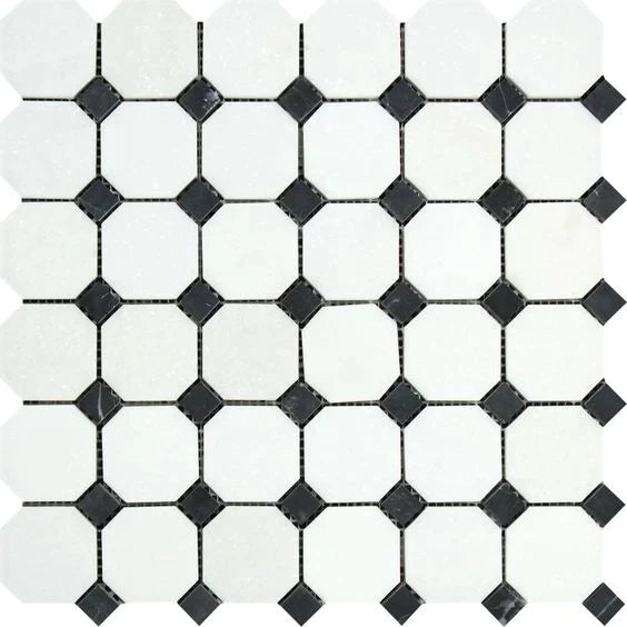 Thassos Octagon with Black Mosaic