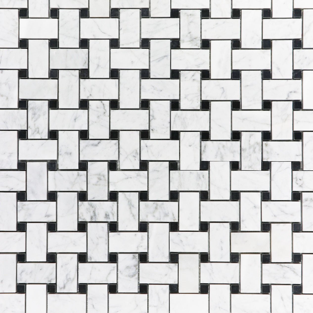 Carrara White Basketweave with Black Dot Mosaic