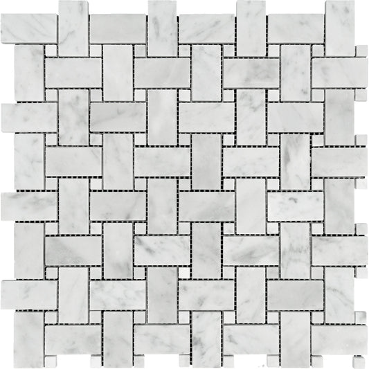 Carrara White Basketweave with White Mosaic