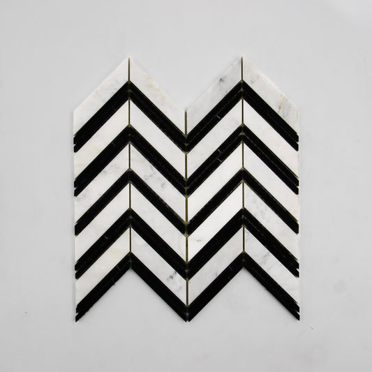 Carrara White Chevron with Black Mosaic