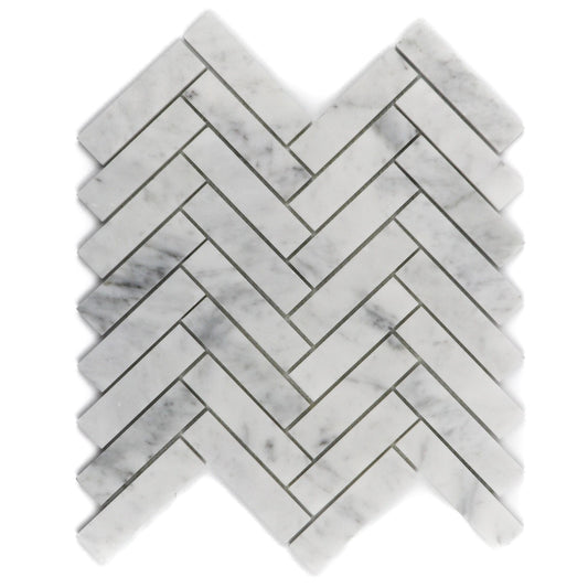 Carrara White Herringbone 1x4 Mosaic