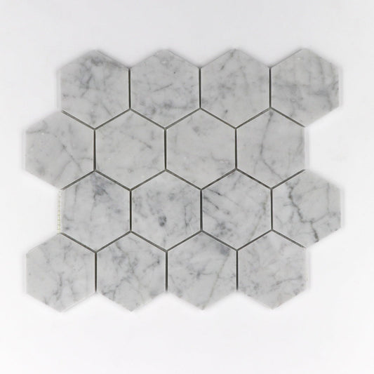 Carrara White Hexagon 3 inch Mosaic