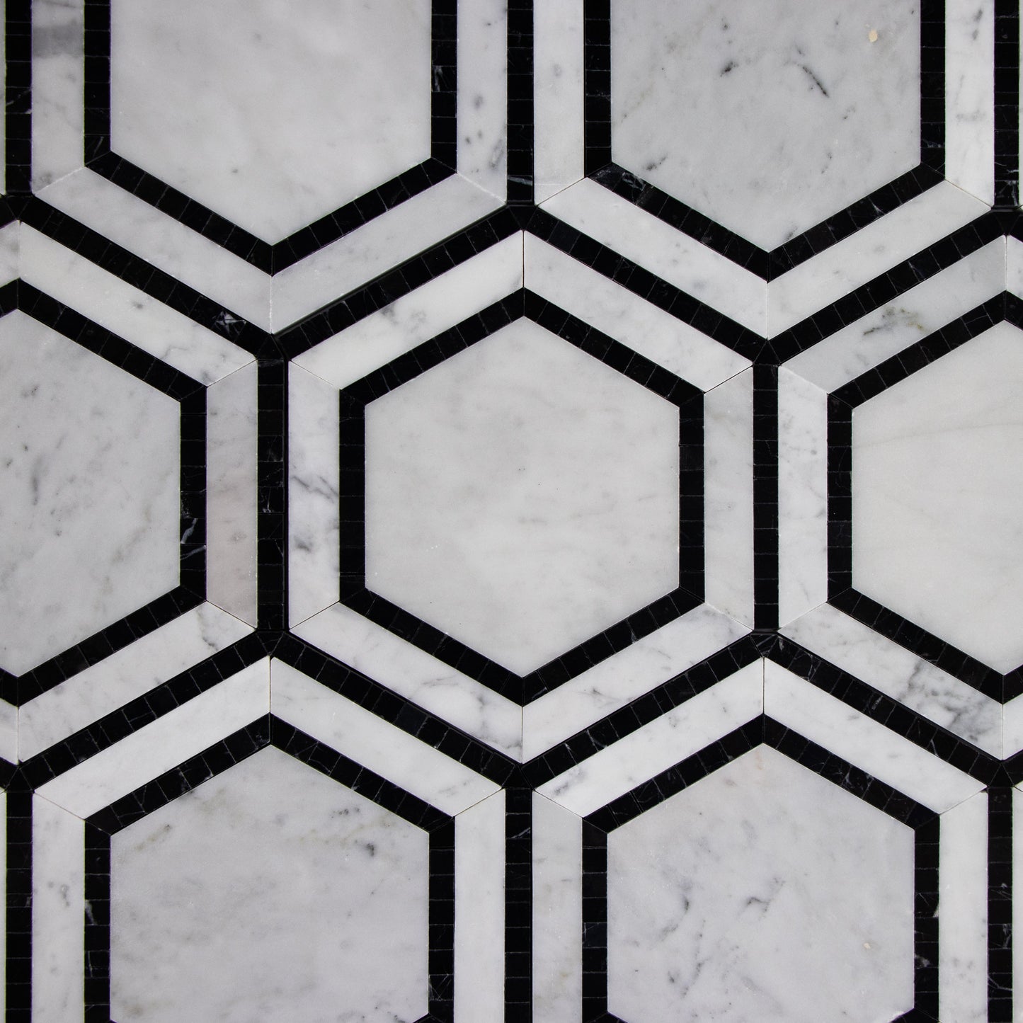 Carrara White Hexagon 5 inch with Black Border mosaic
