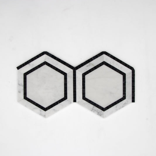 Carrara White Hexagon 5 inch with Black Border mosaic