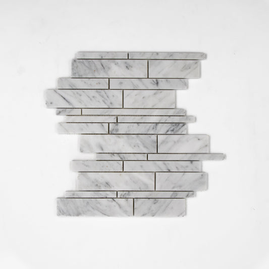 Carrara White Manhattan Random Strip Mosaic