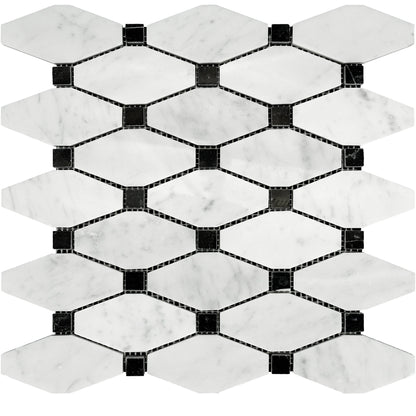 Carrara White Octave with Black Dot Mosaic