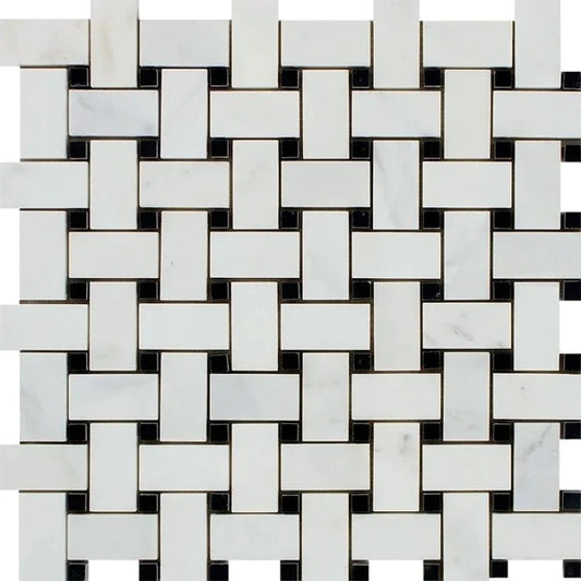 Oriental White Basketweave with Black Mosaic