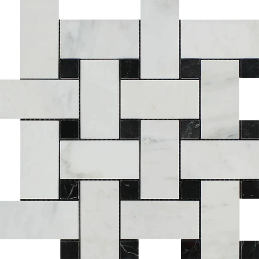 Oriental White Basketweave with Black Large Mosaic