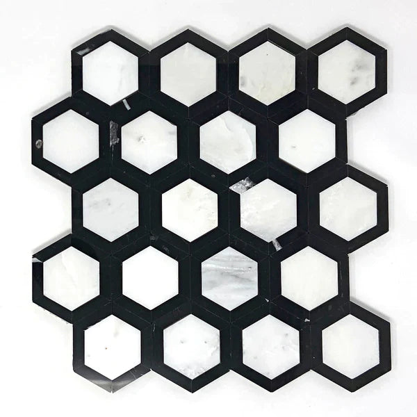 Oriental White Hexagon 2" Vortex with Black Mosaic