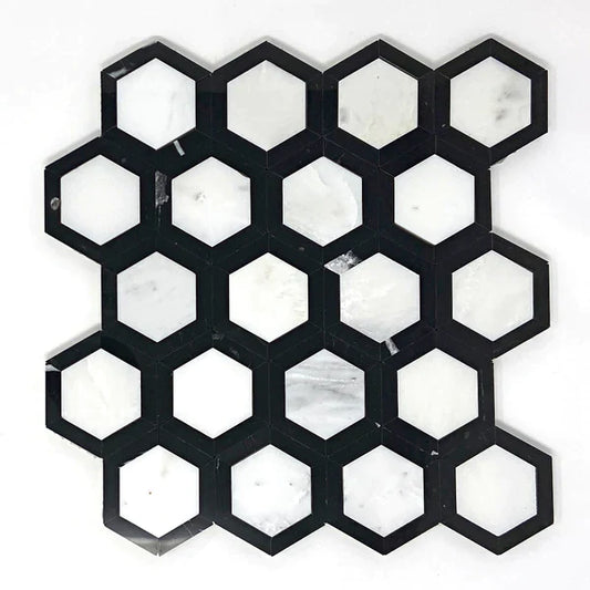 Oriental White Hexagon 2" Vortex with Black Mosaic