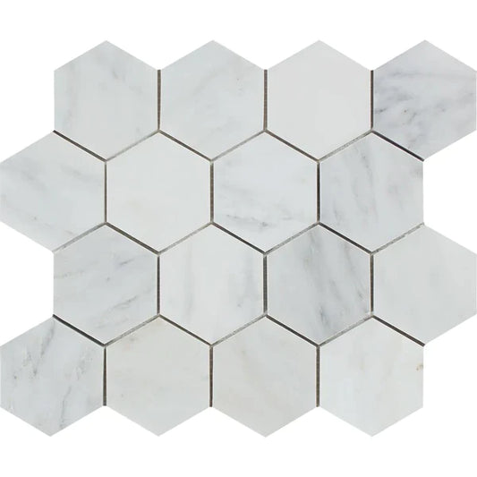 Oriental White Hexagon 3" Mosaic