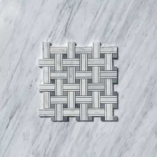 Oriental White Triple Basketweave with Grey Mosaic