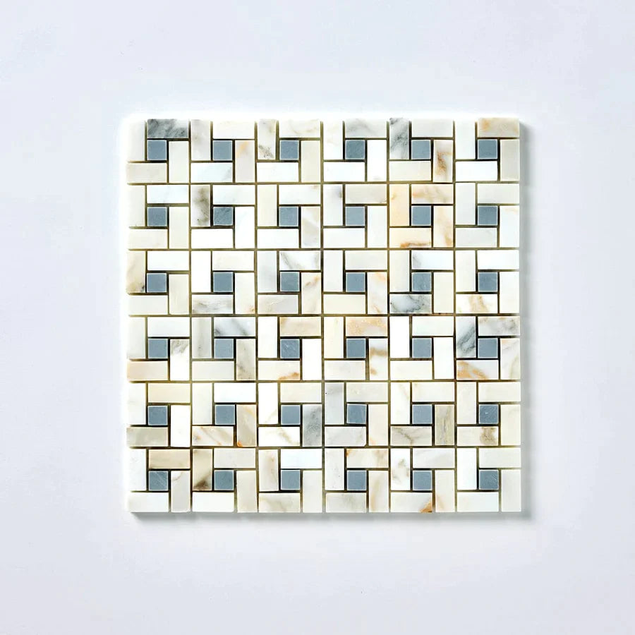 Calacatta Gold Pinwheel with Grey Mosaic