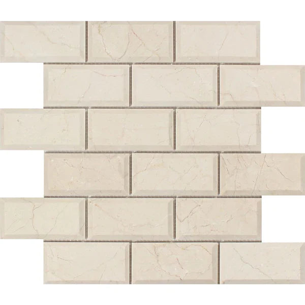 Crema Marfil Brick 2x4 Deep Beveled Mosaic