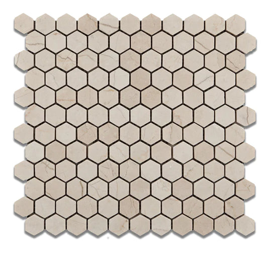 Crema Marfil Hexagon 1" Tumbled Mosaic