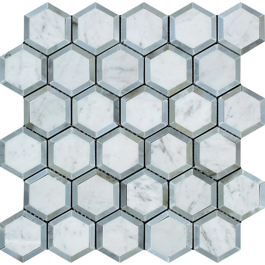 Carrara White Hexagon 2" Vortex with Grey Mosaic