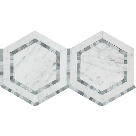 Carrara White Hexagon 5" with Grey Border Mosaic