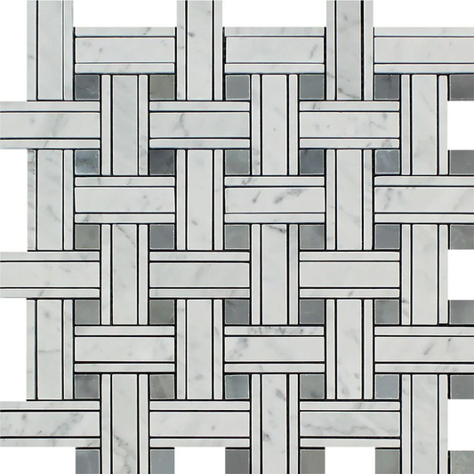 Carrara White Triple Weave with Grey Dot Mosaic