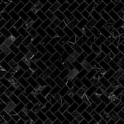 Nero Marquina Herringbone 1x2 Mosaic