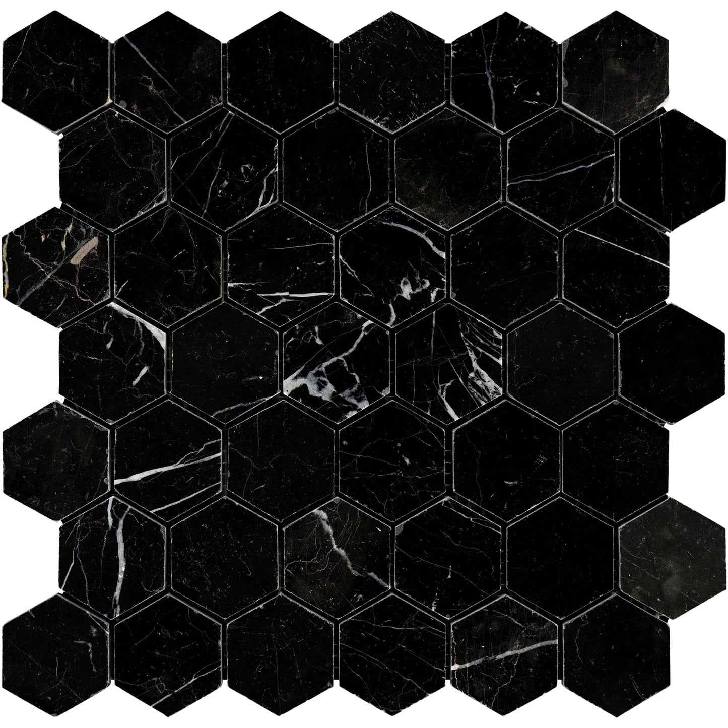 Nero Marquina Hexagon 2" Mosaic
