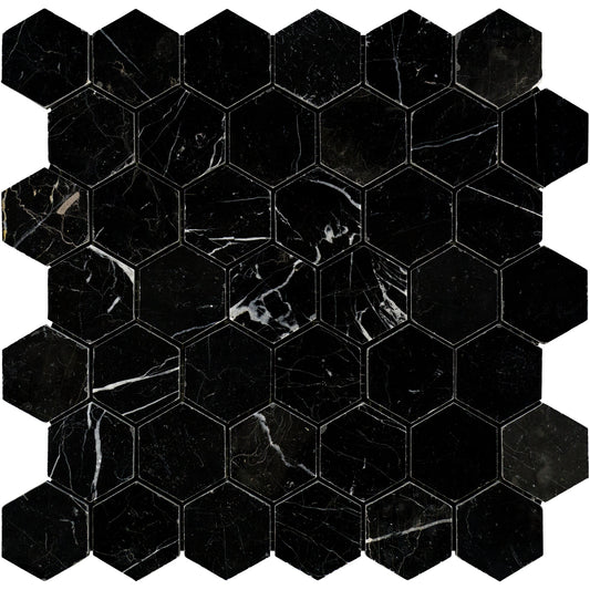 Nero Marquina Hexagon 2" Mosaic
