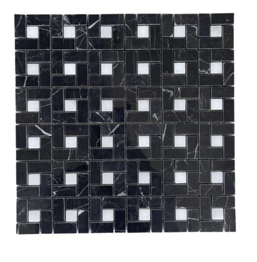 Nero Marquina Pinwheel with White Mosaic