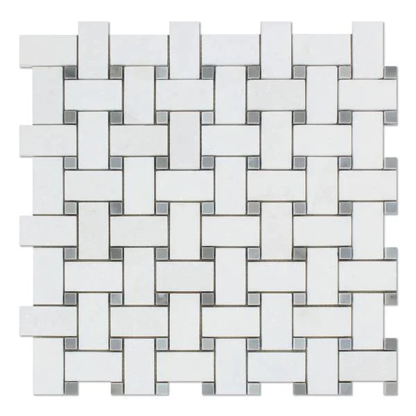 Thassos Basketweave with Grey Mosaic