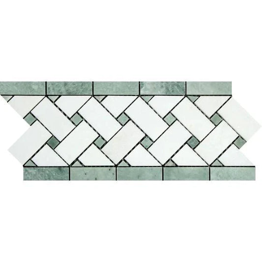 Thassos Basketweave with Ming Green Border Mosaic