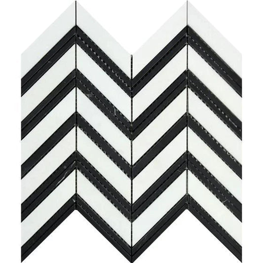 Thassos Chevron with Black Mosaic