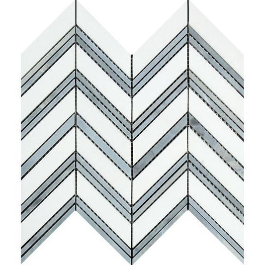 Thassos Chevron with Grey Mosaic